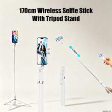 Palos de selfie Bluetooth portátil plegable extendible de 170cm, soporte de trípode de piso todo en uno para teléfono, soporte portátil para selfie y transmisión en vivo de teléfono, fotografía con control remoto Bluetooth, soporte para videos cortos y grabación de vlogs - 170 cm/66,9 pulgadas - Ver 8