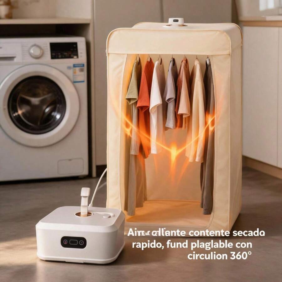 Secadora portátil plegable de ropa con temperatura regulable unisex minimalista para hogar, viajes y dormitorios estudiantiles - Beis - Ver 1