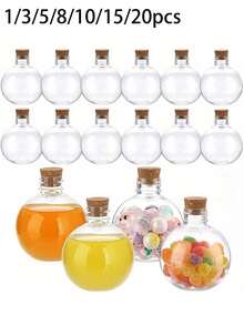 Transparent Plastic Ball-Shaped Potion Bottles With Soft Cork Stoppers | Sand Art Containers, Suitable For Party Drinks, Magic Potions, DIY Crafts, Essential Oils, Glass Potion Bottles, Potion Jars, Drift Bottles, Test Tubes, Agarwood Bottles, Winter Worm Summer Grass Tea Bottles, Wishing Bottles - 彩色 - 查看 1