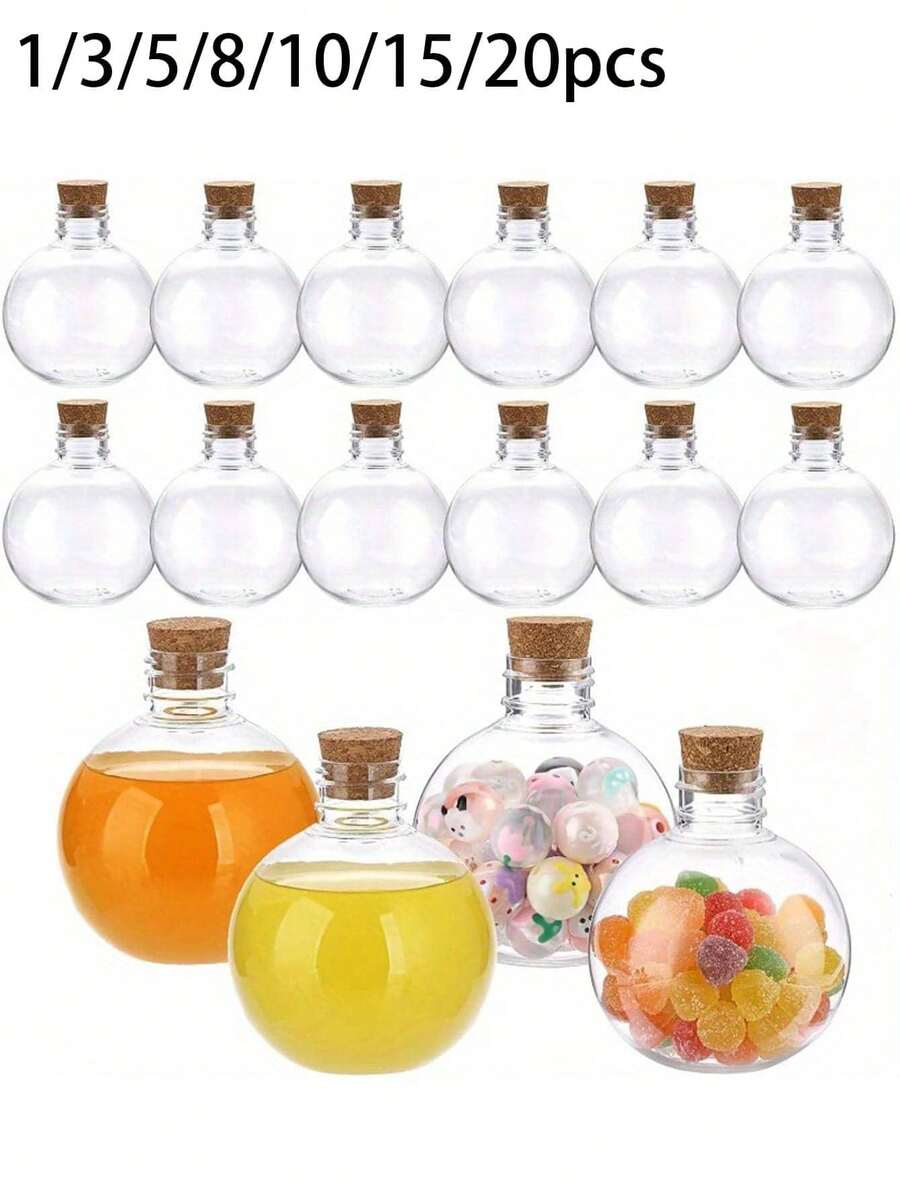 Transparent Plastic Ball-Shaped Potion Bottles With Soft Cork Stoppers | Sand Art Containers, Suitable For Party Drinks, Magic Potions, DIY Crafts, Essential Oils, Glass Potion Bottles, Potion Jars, Drift Bottles, Test Tubes, Agarwood Bottles, Winter Worm Summer Grass Tea Bottles, Wishing Bottles - 彩色 - 查看 1