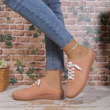 Zapatos deportivos casuales para mujer de unicolor con cordones, cómodos, tipo slip-on, para uso diario, ir al trabajo y compras, sin fatiga, suela delgada, estilo de entrenamiento alemán, minimalista, estilo deportivo universitario, punta cerrada, mule, temporada de vuelta al colegio, moda versátil casual - Naranja Quemada - Ver 4