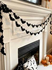 1/3/7pcs Black Glitter Bat Garland Banner, Halloween Spooky Bat Bunting, Suitable For Haunted House, Fireplace Mantel, Home Indoor Party Decoration - Multicolor - View 3