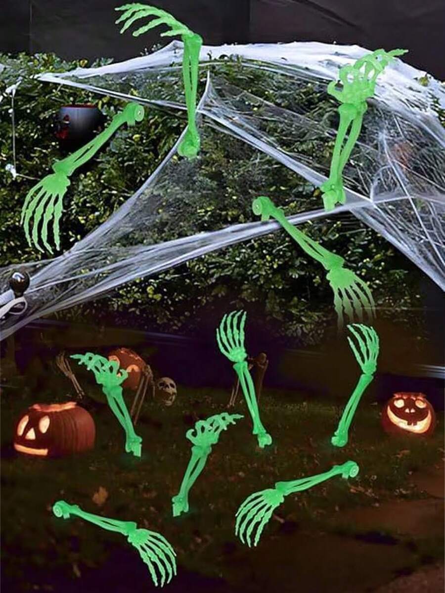 4pcs/1pc Halloween Horror Glowing Skeleton Hand Decor, Luminous Realistic Bone Hand Skeleton, Halloween Yard Ground Stake Glowing Ghost Hand, Bone Hand Halloween Horror Atmosphere Decoration Prop - Multicolor - View 1