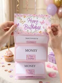 Faltbare Geldkarte zum Geburtstag mit Schmetterling- und Blumenmuster und Umschlag, rosa Geldgeschenk für Babyparty und Mädchen-Geburtstagsfeier - Verschiedenfarbig - Übersicht 10
