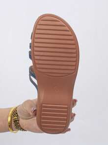 Wide Fit Plus Size Women's Summer New Wedge Heel Thick Sole Open Toe Beach Sandals Navy Blue Matte PU Floral Hollow Out Slip-On Slouchy Shoes Soft Sole Comfortable Non-Tiring Shock-Absorbing Walking Shoes European American Retro Vacation Style Outdoor Wear Plus Size Women's Shoes Casual Versatile Daily Shopping Lightweight Stable High-End Niche Design Wide Feet Inclusive Non-Slip Wear-Resistant Bohemian Fashion Street Mom Shoes Maternity Shoes - Navy Blue - View 5