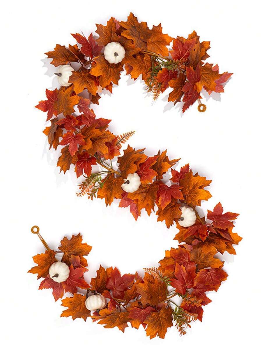 Pumpkin Maple Leaf & Berries Fall Garland - Fall Decor For Home, Mantle, Fireplace, Thanksgiving & Halloween Autumn Decorations