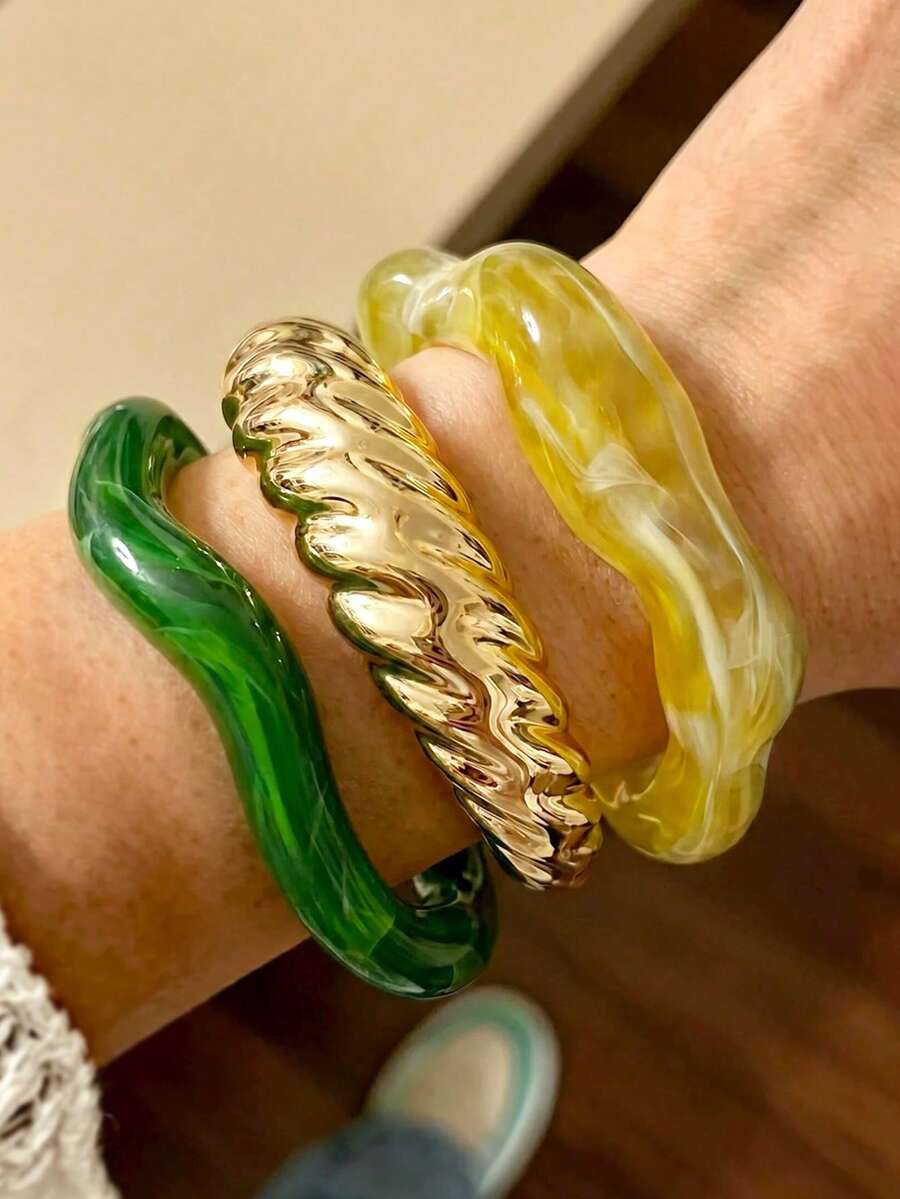 3pcs/Set Vintage Wide Cuff Bracelet Set For Women, Suitable For Daily Wear, Dating And Vacation - Multicolor E - View 1