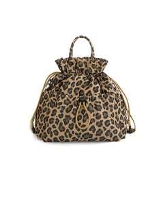 Large Capacity Floral Drawstring Insulated Lunch Bag, Leopard Print Multi-Pocket Lunch Bag Travel Meal Bag Shoulder/Handheld/Crossbody - Multicolor - View 11