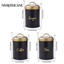 Myrothcane 3pcs Black Gold Tea Coffee Sugar Canister Set, Stainless Steel Airtight Storage Jars With Golden Lids, Modern Kitchen Counter Storage Container - Gold - View 10