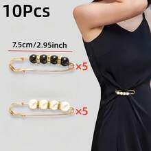 2/4/8/10/20pcs Women's Pearl Waist Pin Adjustable Fastener Buckle, Waist Tightening Anti-Exposure Brooch Accessory (No Card) - Black and White - View 24