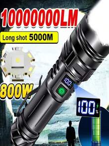 1 paquete Juego de Linterna Táctica Recargable, Linterna LED de Alta Luminosidad con Zoom e Indicador de Nivel de Batería, Linterna de Mano Impermeable con Batería 26650 y Adaptador de Batería AAA, Adecuada para Camping y Emergencias - Juego de linternas - Ver 1