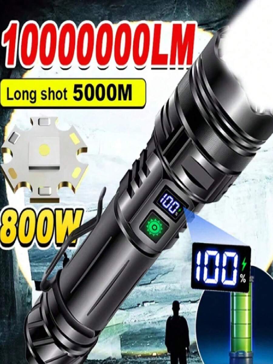 1 paquete Juego de Linterna Táctica Recargable, Linterna LED de Alta Luminosidad con Zoom e Indicador de Nivel de Batería, Linterna de Mano Impermeable con Batería 26650 y Adaptador de Batería AAA, Adecuada para Camping y Emergencias - Juego de linternas - Ver 1