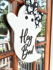 [3D] 3D Halloween Door Decor, Door Hanging Decoration, Front Door Decoration, Wooden Halloween Sign, Halloween Front Door Decor, Halloween Themed Autumn Wreath, Front Door Ornament, Porch Decor, Outdoor Sign - White Ghost - View 5
