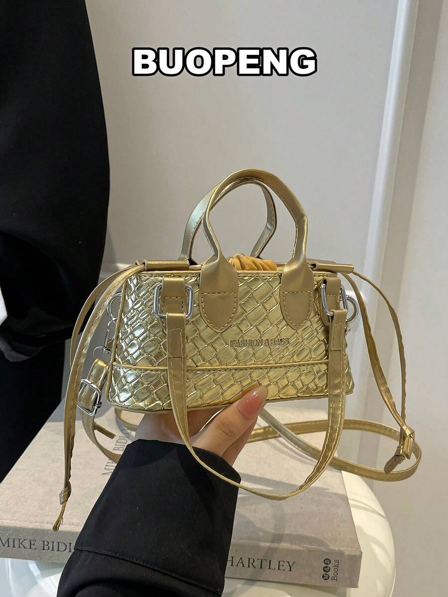 迷你鱷魚壓紋手拿斜背口紅化妝桶包，適合購物、錢包，年輕女性、大學生、職場新人、白領族，適用於辦公室、大學、工作、商務、通勤、戶外活動、旅行與出遊