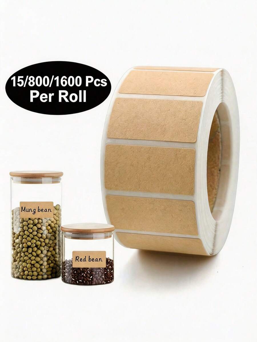 1600/800/15張牛皮紙封口標籤貼紙 自黏式 可手寫 耐用防水 適用於包裝、標記與收納 自然風格 防水貼紙 罐裝標籤 食品標籤