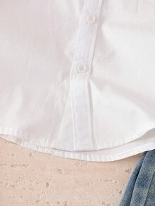 Young Boy Car Embroidery White Shirt Autumn - White - View 6