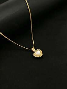 1pc Sweet Cool Ins Style White Shell Heart Necklace, Unique Design Lace Pendant, Non-Fading Titanium Steel Collarbone Chain, Suitable As Gift For Friends - Yellow Gold - View 1