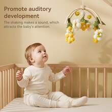 Wooden Frame Baby Crib Mobile, With Felt Bee And Plush Ball Flower Pendants, Nursery Hanging Decoration - Yellow - View 4