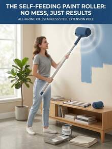 Large Self-Feeding Paint Roller Set - Perfect For Latex And Wall Paints, Smooth Even Coating, Easy To Use, 7-Inch Roller Length, Metal & Plastic Material, Durable Paint Application Kit For Home Renovation - A - View 2