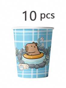 50pcs Cute Cartoon Summer Blue Swimming Capybara Dolphin Theme Party Supplies Set - Cute Plate & Paper Cup Napkins, Birthday Party Supplies, Baby Baptism, Festival Party Supplies, Friends' Party And Theme Celebration Party Decoration Essential Items - A - View 10