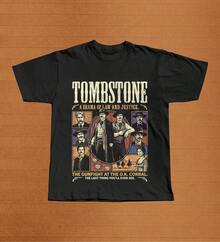 1993 Tombstone Western Movie Graphic T-Shirt Featuring Wyatt Earp And Doc Holliday. - 黑色 - 查看 1