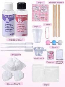 Taba DIY 套件，DIY 珠寶製作套裝，1:1 AB 液態矽膠附 3 個模具，可製作超柔軟凝膠手工 DIY 套件，生日節日禮物派對小禮，適合愛好者 DIY 手作，初學者理想選擇 - set - 查看 7