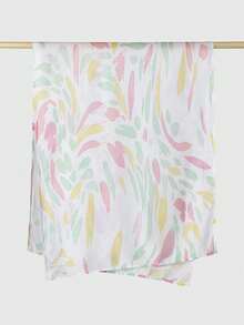 1 pieza Bufanda larga de mujer con estampado digital ancho de sombra floral minimalista, estilo elegante y casual, estilo envolvente largo, adecuada para bata y uso diario - Blanco - Ver 5