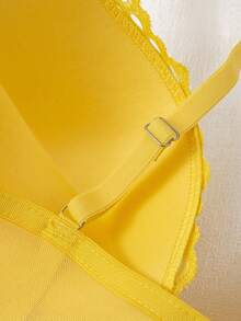 Bra Push-Up Berkawat Seksi Berenda Jacquard Warna Polos untuk Wanita, Cup Empuk Tebal yang Nyaman, Penutup Depan dan Tali Bahu yang Dapat Diatur - Kuning - View 4