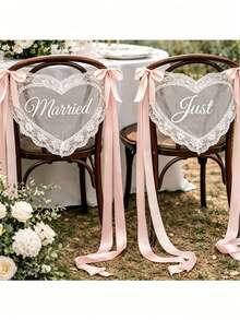 2pcs Lace Bride/Groom Or Married/Newlywed Chair Back Decoration Set, Elegant Transparent Lace Chair Covers With Ribbon, Suitable For Groom And Bride, Newlywed Chair Decor, Suitable For Wedding Ceremony Reception, Proposal Anniversary Party Decoration - View 9
