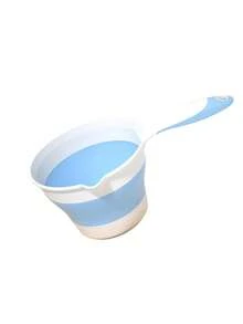 3 Colors Optional Foldable Silicone Baby Bathing Cup For Moms, Anti-Splash Water Design, Non-Slip Long Handle, Portable Storage, Home Use Newborn Baby Bathing And Hair Washing Watering Tool - Multicolor - View 9