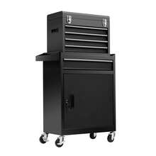 2-In-1 Tool Cabinet, Tool Cart, Roll Cabinet, Steel, With Handle, DIY Drawer, Lockable, Casters, Black, Slide Rails, 360-Degree Swivel Casters, Side Tray Included - A - View 12