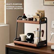 Kitchen Seasoning Rack Pull-Out Style Condiment Holder Home Countertop Oil Salt Sauce Vinegar Multi-Function Double Layer Storage Rack Desktop Organizer Bathroom Shelf - Walnut Wood Color - View 1