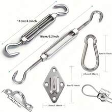 1 Set Stainless Steel Ceiling Mount Spring Hooks With 2 Locking Hooks, 360° Rotating, Rust-Proof, Suitable For Hanging Chairs, Punching Bags, Yoga Equipment And Multi-Function Fitness Accessories. Heavy Duty Stainless Steel Hardware Kit For Sun Shade Sails, Includes 98ft Steel Cable, Bolt Clips, Hooks And Mounting Accessories, Suitable For Outdoor Patio Garden Installation, Hooks And Screws, Hanging Installation - Silver - View 4