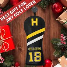 1Pc Black Two-Tone Stripe 18 Number Embroidery Golf Wood Head Cover For Driver Fairway Hybrid, Stylish Contrast Color Golf Club Protector, Wear-Resistant Dustproof Golf Accessory To Protect Golf Club Heads - Multicolor - View 3