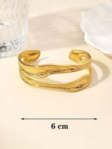 1 Buah Gelang Stainless Steel dengan Desain Modis, Unik, dan Tekstur Asimetris Sederhana yang Indah, Dapat Diatur, Terbuat dari Baja Tahan Karat - MultiWarna - View 5