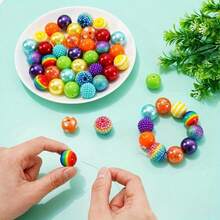 50 piezas de cuentas de burbuja con rayas arcoíris, mezcla de cuentas de resina acrílica con strass de 20mm de colores, para bolígrafos de cuentas hechos a mano DIY, llaveros, cuentas sueltas - Multicolor - Ver 3