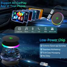 Adaptador inalámbrico CarPlay para coche, caja de conexión automática de cableado a inalámbrico, compatible con todos los smartphones, admite navegación, reproducción de música, adaptador de interconexión de unidad principal de coche con luz cuadrada de colores, plug and play, interfaz dual tipo C - A - Ver 5