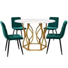 Dining Table Set (5-Piece), Dining Table Set With 4 Chairs, Kitchen Table Set, Round Dining Table With 100 Cm Diameter And Golden Metal Legs - Multicolor - View 6