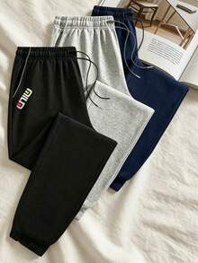 Women's Fashionable White Trim Drawstring Waist Cuffed Joggers, Personalized Print, Elastic Drawstring Waist, Comfortable And Breathable, Suitable For Outdoor Sports, Fitness, Casual Wear, Perfect Holiday Gift For Girlfriend, Lover, Mother - Black - View 2