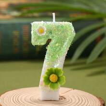 Green Daisy Floral Number Birthday Candle 1PC, Ins Fresh Style Smokeless Cake Topper Decor, For Baby 1st Birthday, Full Moon Party, Boy Girl Milestone, Wedding, Anniversary, Valentine's Day Dessert Table Supplies - View 15