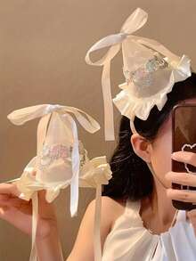 Topi Pesta Ulang Tahun Pernikahan Putri Elegan, Hiasan Pita dan Busur Renda, Cocok untuk Pesta, Acara Bertema, dan Busana Modis, Bahan Akrilik/Kain/Renda - Beraneka warna - View 1
