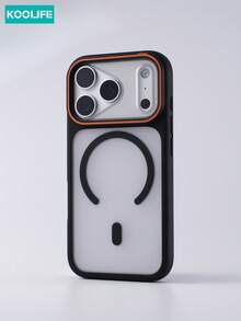 KOOLIFE 1件裝黑色邊框極簡臉部磁吸手機殼，對比橘色相機環磨砂半透明背蓋，TPU+PC 2合1雙層防震防刮保護殼，簡約中性Ins極簡時尚風，兼容MagSafe無線充電，鏡頭加高保護，適用 18 Pro/18 Pro Max/17/17 Pro/17 Pro Max/16/15/14/13/12/11 - 黑色單殼款 - 查看 8