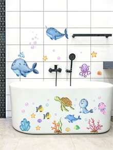 1/4/2 Sets PVC Bathtub Stickers, Cartoon Marine Creature Pattern Bathtub Decals, Suitable For Bathroom, Stickers, Wall Decor, Home Decor Vinyl Stickers, Spring/Summer Decoration To Add Freshness To Home, Decorative Sticker Gifts, Back To School Season - Multiple Styles - View 3