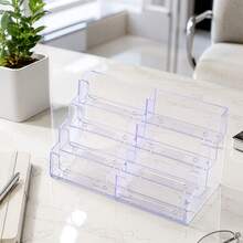 2 Pack Acrylic Business Card Holder, 8 Slots Desktop Business Card Organizer, Clear Acrylic Card Display Stand - White - View 5