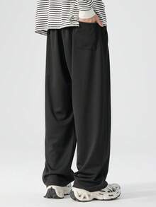 Plus Size Men's Belt Design Casual Loose Straight Leg Versatile Pants - Black - View 6