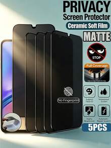 5片裝磨砂陶瓷防窺螢幕保護貼，相容 Galaxy S26 S25 S24 Ultra FE A57 A37 A56 A36 A17 A07 A16 A26 / 相容 15T Poco M6 M7 X7 Pro Note 14 13 Pro 4G 5G / 相容 iPhone 17 Pro Max 16 15 14 13 12 11 系列，抗指紋光滑塗層、無氣泡、抗眩光、防窺、易安裝，磨砂防窺膜 - 黑色 - 查看 100