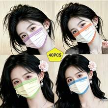 40/30/20/10pcs Women's Disposable Face Masks, Suitable For Home, Office And Outdoor Use, Breathable Non-Elastic Adult Masks, Color-Block Print Design For Fashionable Look, Durable For Parties, Great Gift, Non-Washable - Multicolor - View 9