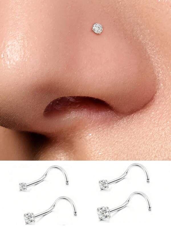 4pcs/3pcs/2pcs/1pc Women's Crystal Nose Stud Ring Set 1.5/2/2.5/3MM Threaded Nostril Piercing Jewelry