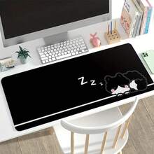 A Large Gaming Mouse Pad Featuring A Cute Black And White Sleeping Design On A Black Background.It Has A Non-Slip, Washable Rubber Base And Is A Spacious Desk Suitable Office Use.This Mouse Pad Is Computer Decoration - Mouse Pad - View 10