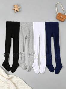 4 Pairs Baby Girls Solid Color Plain Minimalist Leggings Tights, Elastic Comfortable, Versatile Leggings For Young Girls Suitable For Daily Wear - Multicolor - View 2